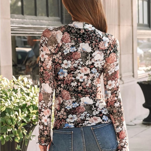 Lace Sheer Floral Mesh Mockneck Going Out Top Women’s Size Small - Picture 3 of 8